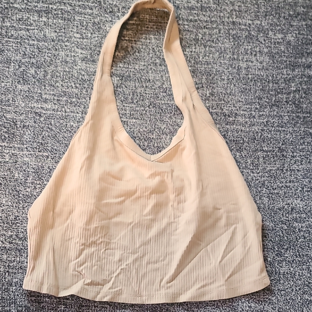 Beige Ribbed Halter Top - Picture 4 of 5